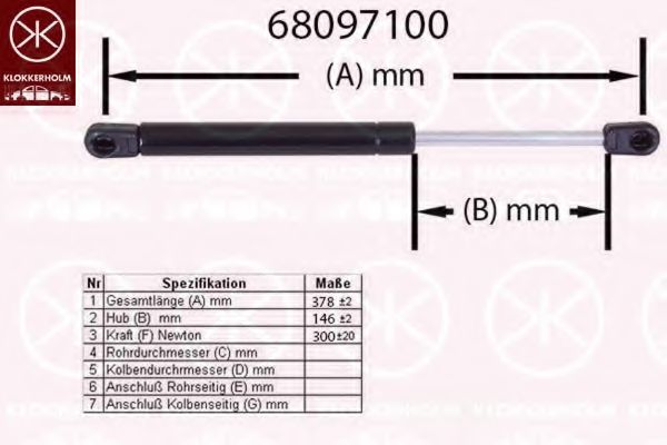 Газовая пружина, крышка багажник KLOKKERHOLM 68097100