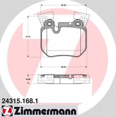 Комплект тормозных колодок, дисковый тормоз ZIMMERMANN 24315.168.1