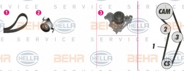 Водяной насос + комплект зубчатого ремня BEHR HELLA SERVICE 8MP 376 808-891