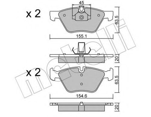 Комплект тормозных колодок, дисковый тормоз METELLI 22-0557-3