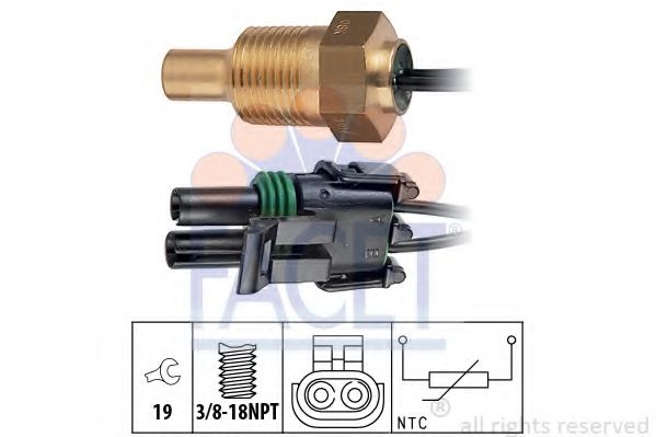 Датчик, температура охлаждающей жидкости; Датчик, температура охлаждающей жидкости; Датчик, температура охлаждающей жидкости FACET 7.3307