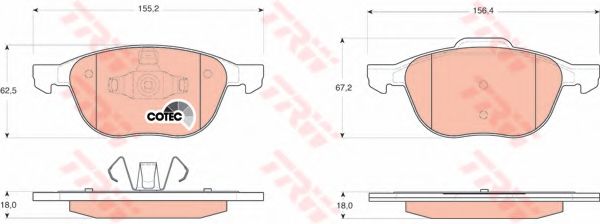 Комплект тормозов, дисковый тормозной механизм TRW GTD1185