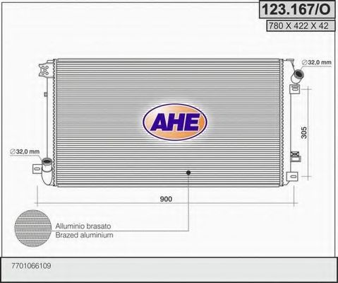 Радиатор, охлаждение двигателя AHE 123.167/O