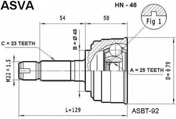 Шарнирный комплект, приводной вал ASVA HN-46