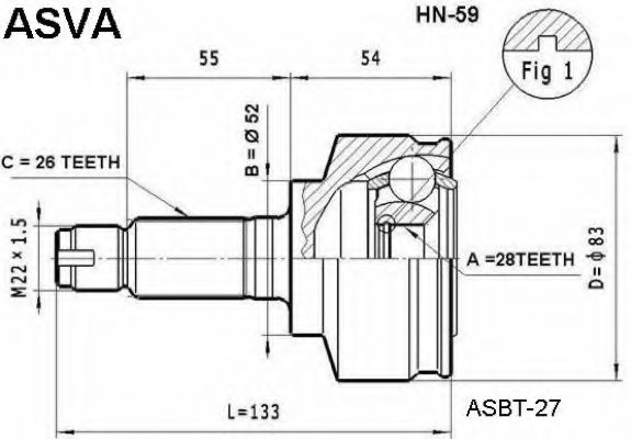 Шарнирный комплект, приводной вал ASVA HN-59