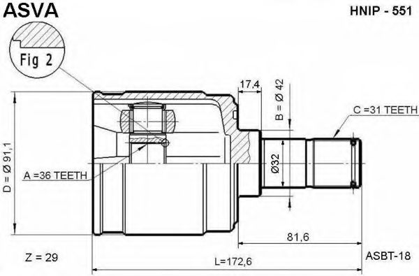 Шарнирный комплект, приводной вал ASVA HNIP-551