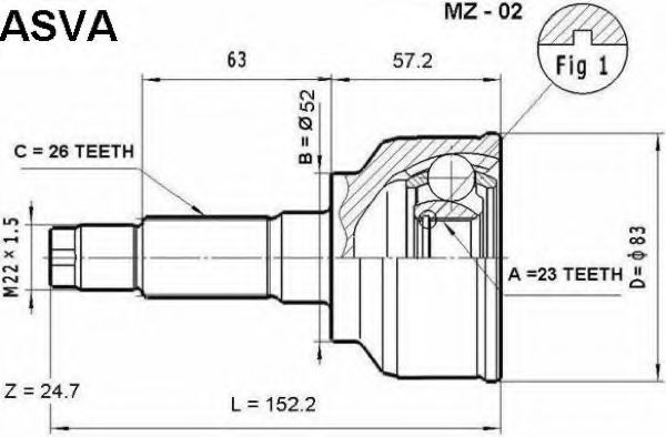 Шарнирный комплект, приводной вал ASVA MZ-02