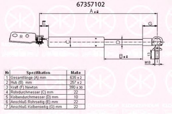 Газовая пружина, крышка багажник KLOKKERHOLM 67357102