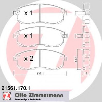 Комплект тормозных колодок, дисковый тормоз ZIMMERMANN 21561.170.1