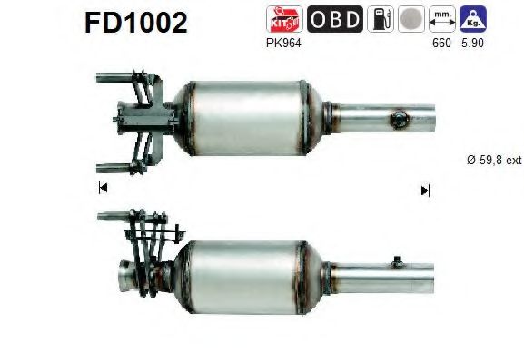 Сажевый / частичный фильтр, система выхлопа ОГ AS FD1002