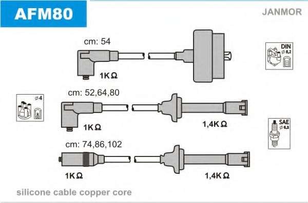 Комплект проводов зажигания JANMOR AFM80