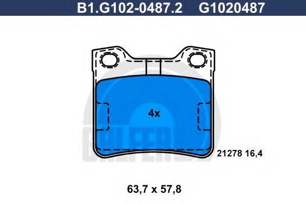 Комплект тормозных колодок, дисковый тормоз GALFER B1.G102-0487.2