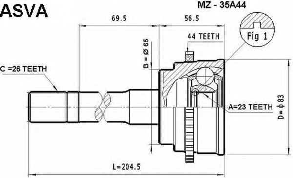 Шарнирный комплект, приводной вал ASVA MZ-35A44