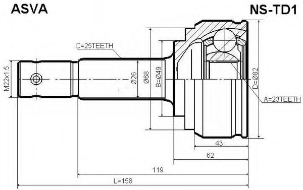 Шарнирный комплект, приводной вал ASVA NS-TD1