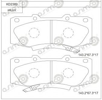 Комплект тормозных колодок, дисковый тормоз ASIMCO KD2389