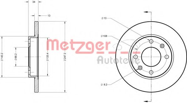 Тормозной диск METZGER 6110085