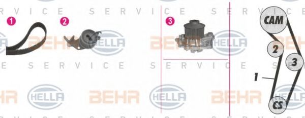 Водяной насос + комплект зубчатого ремня BEHR HELLA SERVICE 8MP 376 813-841