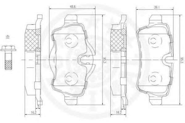 Комплект тормозных колодок, дисковый тормоз OPTIMAL 12433