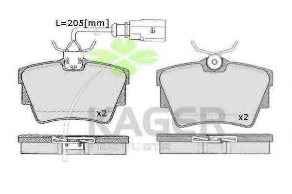 Комплект тормозных колодок, дисковый тормоз KAGER 350476