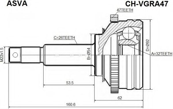 Шарнирный комплект, приводной вал ASVA CHR-VGRA47