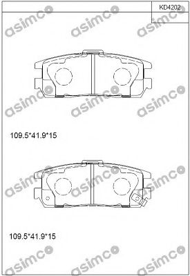 Комплект тормозных колодок, дисковый тормоз ASIMCO KD4202