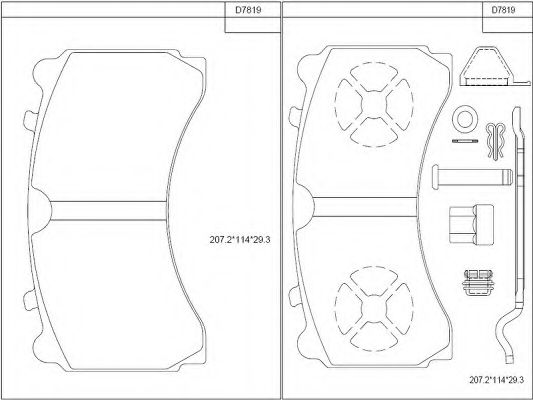 Комплект тормозных колодок, дисковый тормоз ASIMCO KD7819