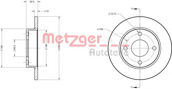 Тормозной диск METZGER 6110052