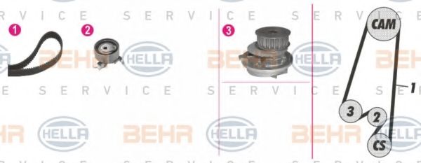 Водяной насос + комплект зубчатого ремня BEHR HELLA SERVICE 8MP 376 807-881