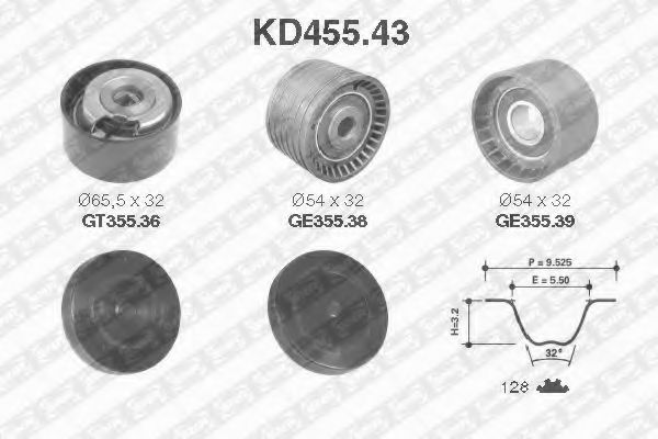 Комплект ремня ГРМ SNR KD455.43