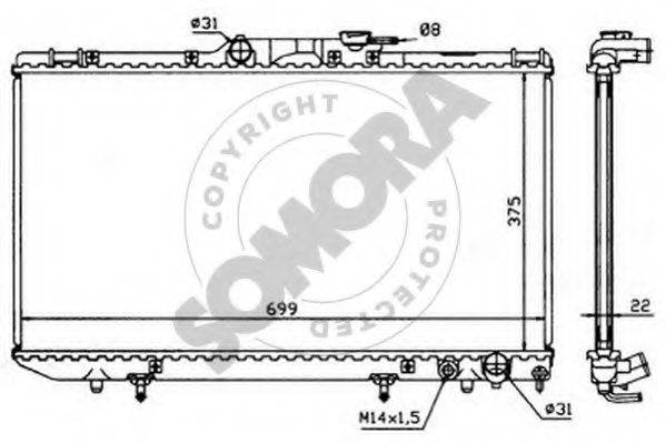 Радиатор, охлаждение двигателя SOMORA 311643
