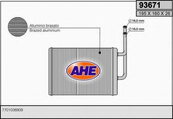 Теплообменник, отопление салона AHE 93671