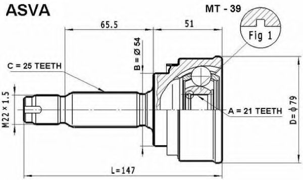 Шарнирный комплект, приводной вал ASVA MT-39