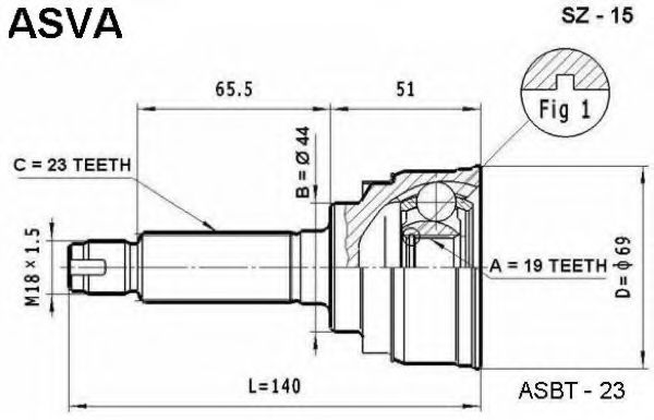 Шарнирный комплект, приводной вал ASVA SZ-15