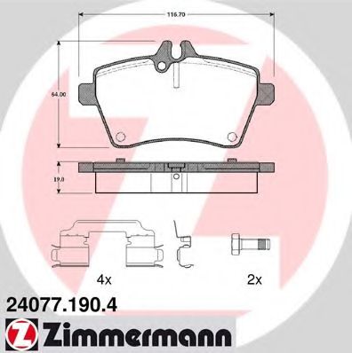 Комплект тормозных колодок, дисковый тормоз ZIMMERMANN 24077.190.4