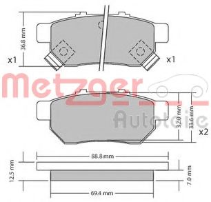 Комплект тормозных колодок, дисковый тормоз METZGER 1170272