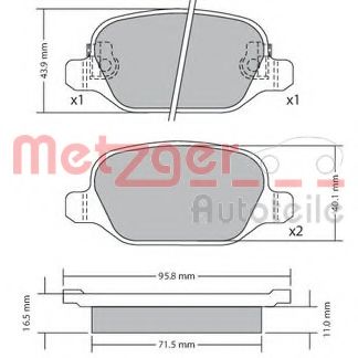 Комплект тормозных колодок, дисковый тормоз METZGER 1170680