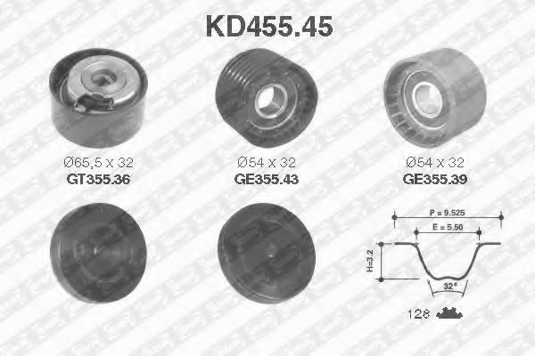 Комплект ремня ГРМ SNR KD455.45