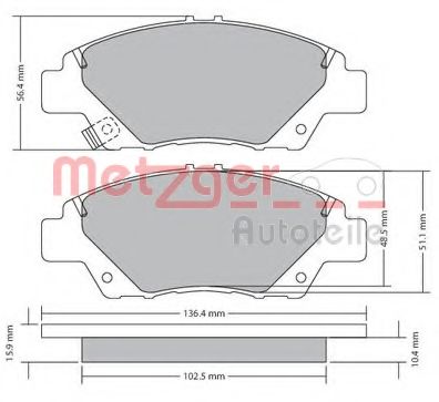 Комплект тормозных колодок, дисковый тормоз METZGER 1170367