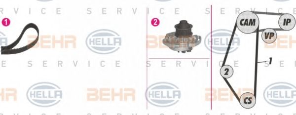 Водяной насос + комплект зубчатого ремня BEHR HELLA SERVICE 8MP 376 804-891