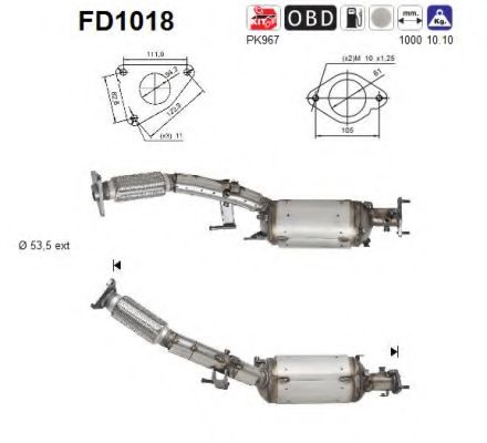Сажевый / частичный фильтр, система выхлопа ОГ AS FD1018