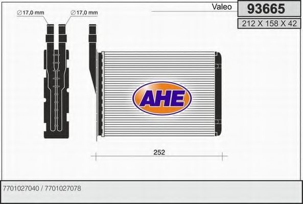 Теплообменник, отопление салона AHE 93665