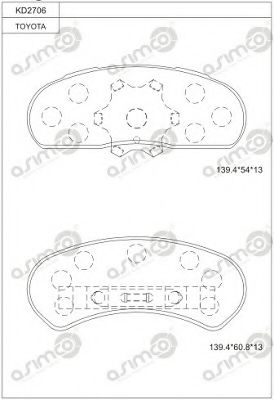 Комплект тормозных колодок, дисковый тормоз ASIMCO KD2706