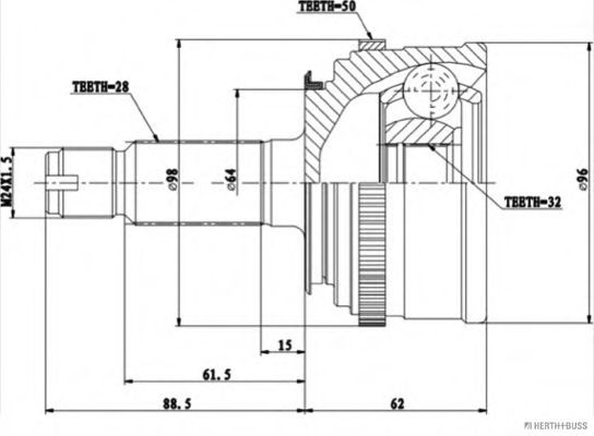 Шарнирный комплект, приводной вал HERTH+BUSS JAKOPARTS J2824136