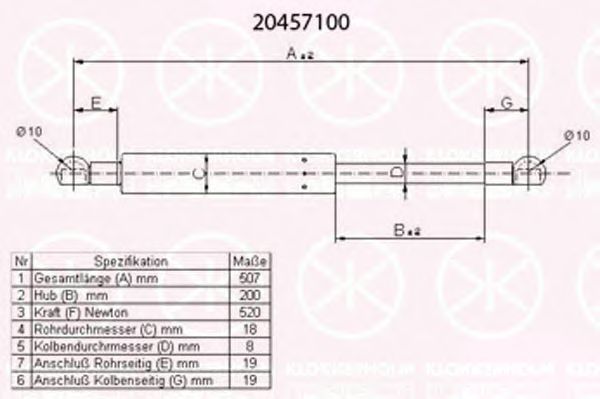 Газовая пружина, крышка багажник KLOKKERHOLM 20457100