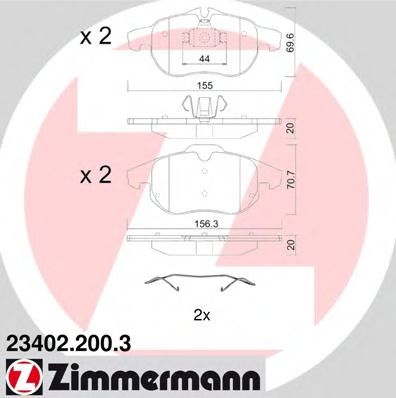 Комплект тормозных колодок, дисковый тормоз ZIMMERMANN 23402.200.3