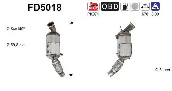 Сажевый / частичный фильтр, система выхлопа ОГ AS FD5018