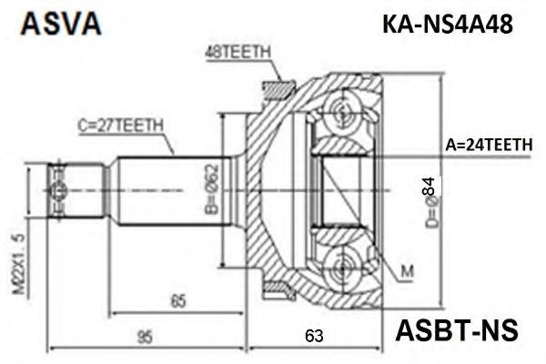Шарнирный комплект, приводной вал ASVA KA-NS4A48