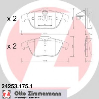 Комплект тормозных колодок, дисковый тормоз ZIMMERMANN 24253