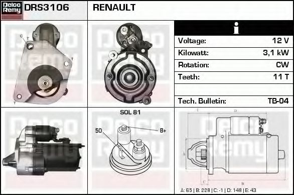 Стартер DELCO REMY DRS3106