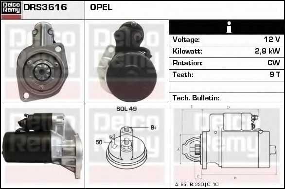 Стартер DELCO REMY DRS3616